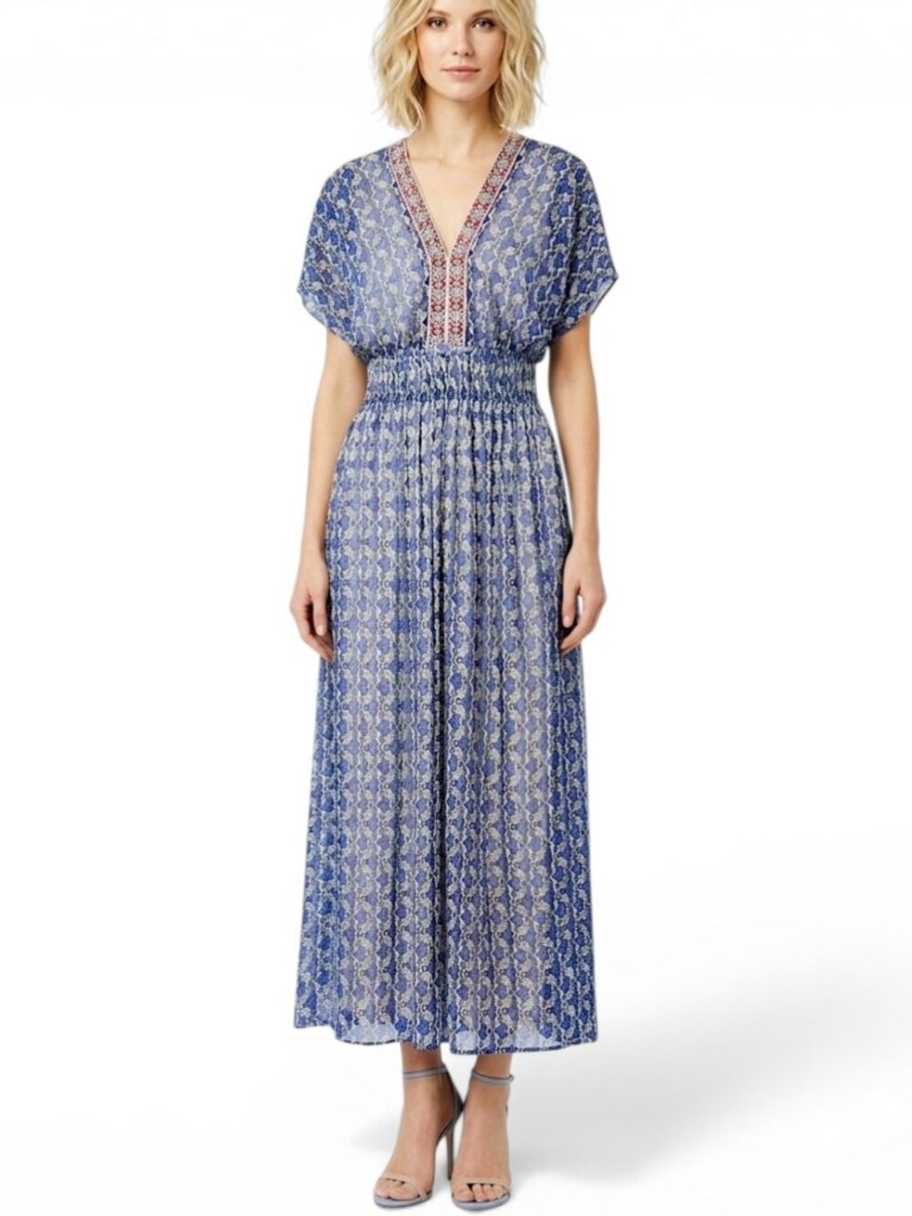 Vineet Bahl Anthropologie Oda Embroidered Blue Motif Sequin Maxi Dress NWT New 2